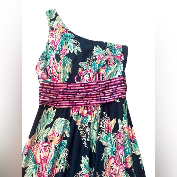 Lilly Pulitzer Malia One-Shoulder Maxi Dress Inky Navy Peanut Gallery sz S - Picture 5 of 11